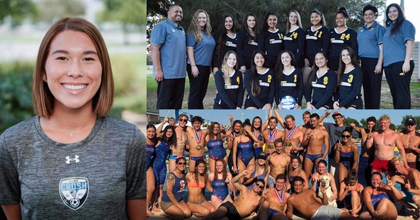 2018 CCCAA Scholar Award winners (L-R): Clovis' Halle Sembritzki, Taft College women's volleyball, and College of the Sequoias men's swimming & diving